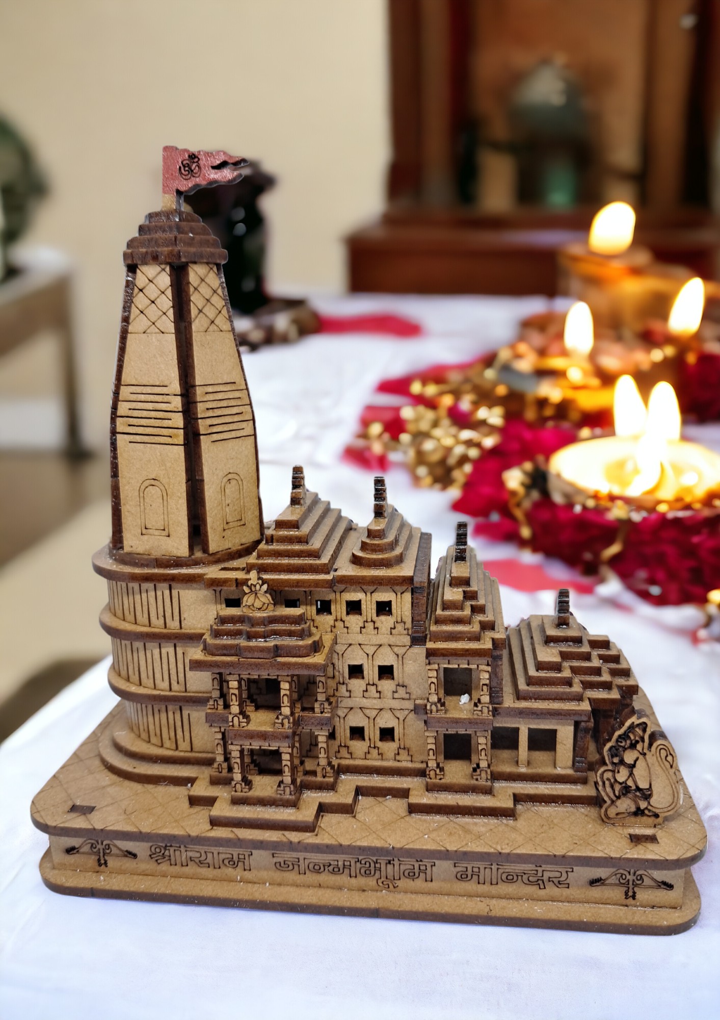 Shree Ram Mandir Ayodhya Model Temple 14 x 8 x 16 cm Very Beautifully Hand Crafted MDF Polished Board