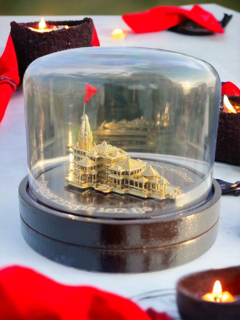 Gold Ram Mandir Ayodhya Model with Base for Home Decoration Gifting Home Temple