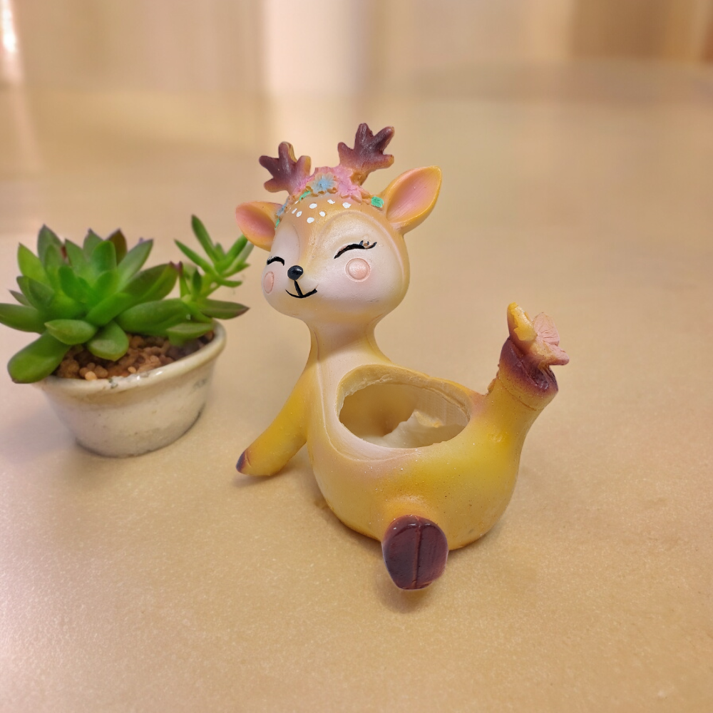 Hancrafted Brown Dancing Deer Succulent Planter Pot Made of Resin for Indoor and Outdoor use 13 cm Length and 12.5 cm Height
