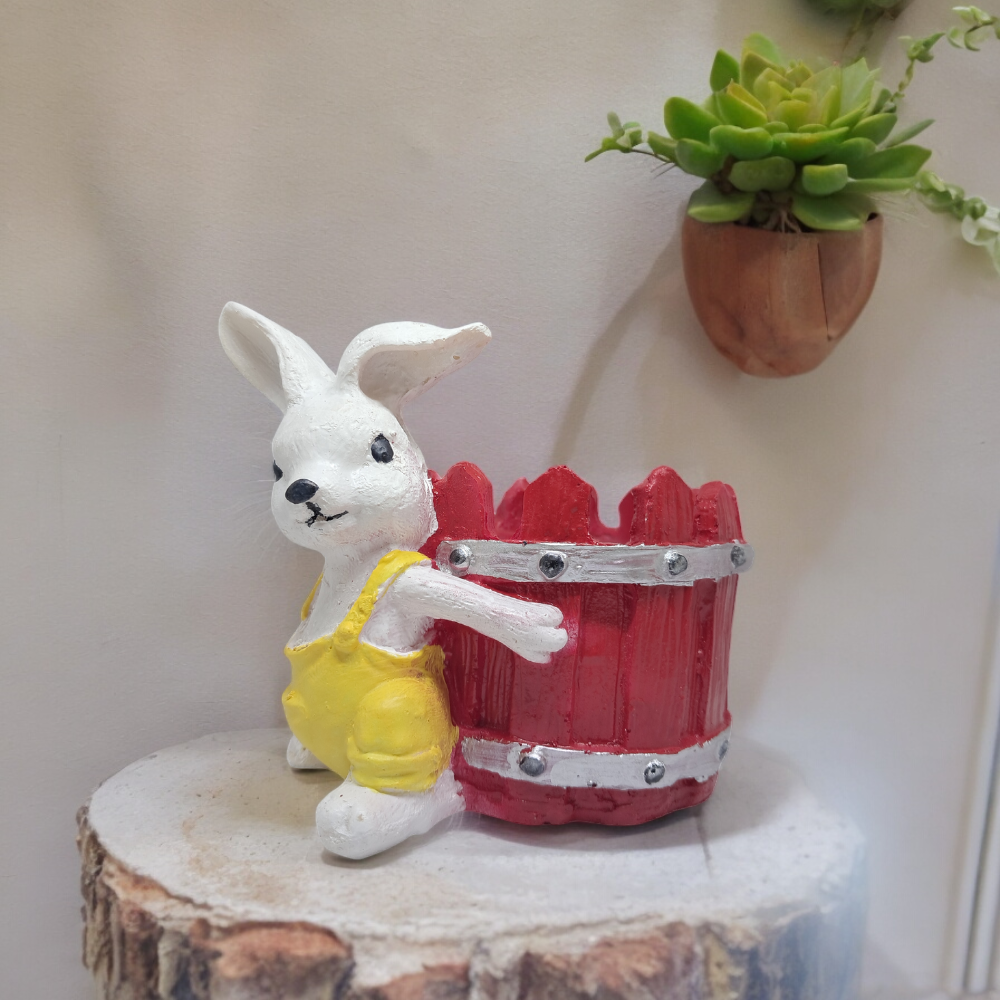 Handcrafted Bunny with Basket Succulent Planter for Indoor Plants – Resin Rabbit Planters Table Top Decorative Gardening Pot for Living Room, Home & Office Decoration