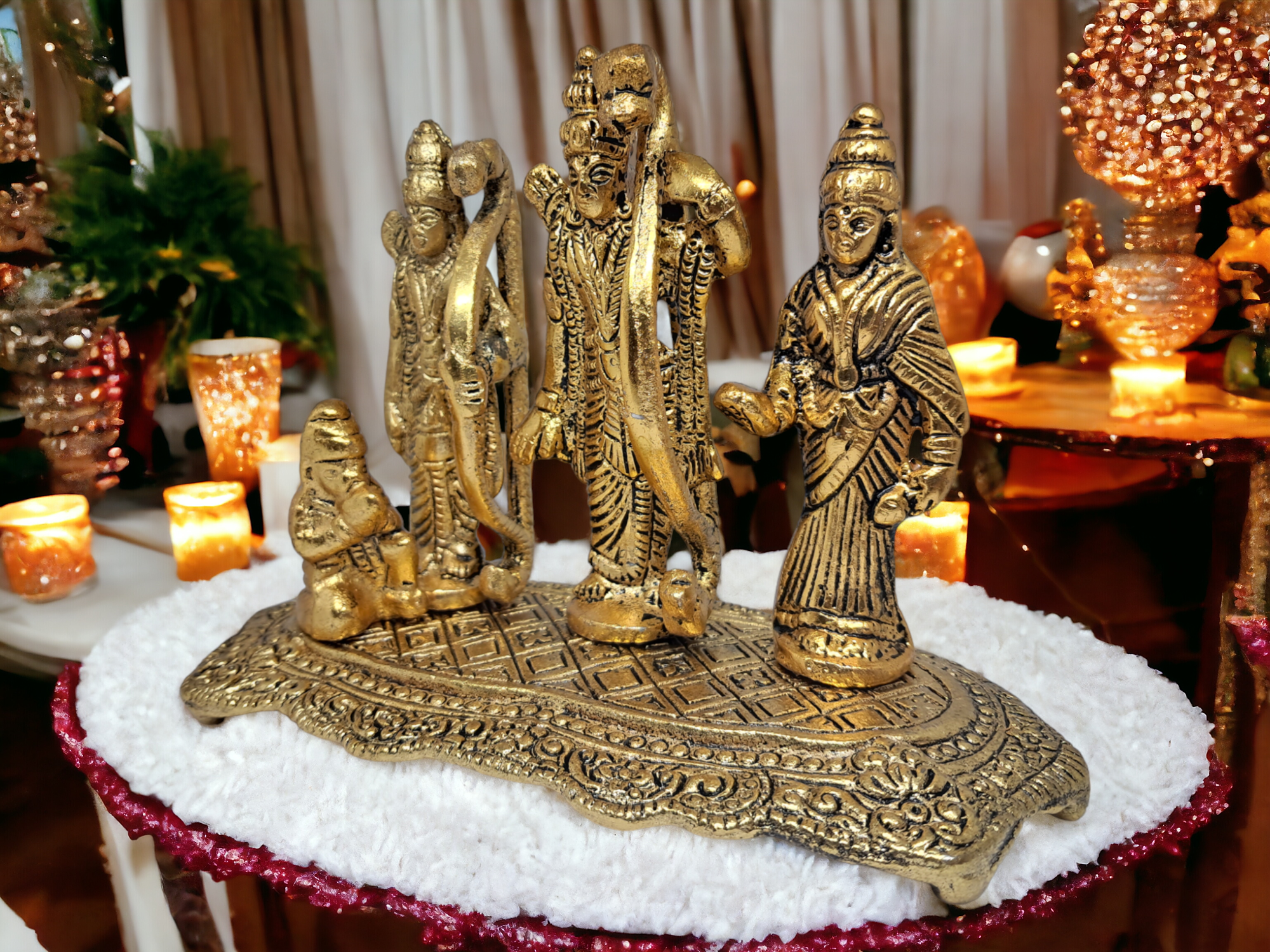 Ram Darbar Metal Murti Statue for Pooja Room & Gift, Religious Idol Figurine for Home & Office Decor, Hindu Lord Ram with Laxman and Goddess Sita Devi