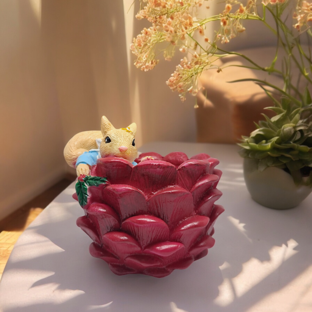 Handcrafted Succulent Planter for Indoor Plants – Resin Blue Bear Planters Table Top Decorative Gardening Pot for Living Room, Home & Office Decoration (Squirrel Pot 3)