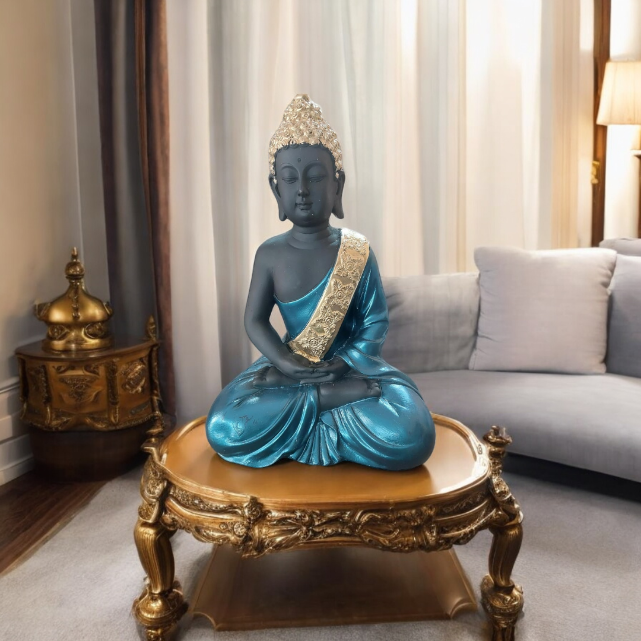 Buddha Sitting Mudra Statue in Color for Home and Office Decor (Height 10 inch)