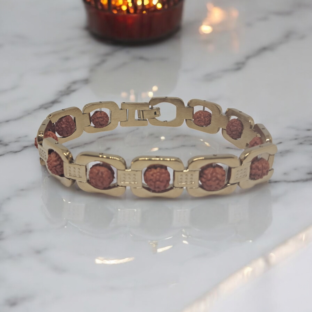 Original Gold Plated Panchmukhi Rudraksha Bracelet