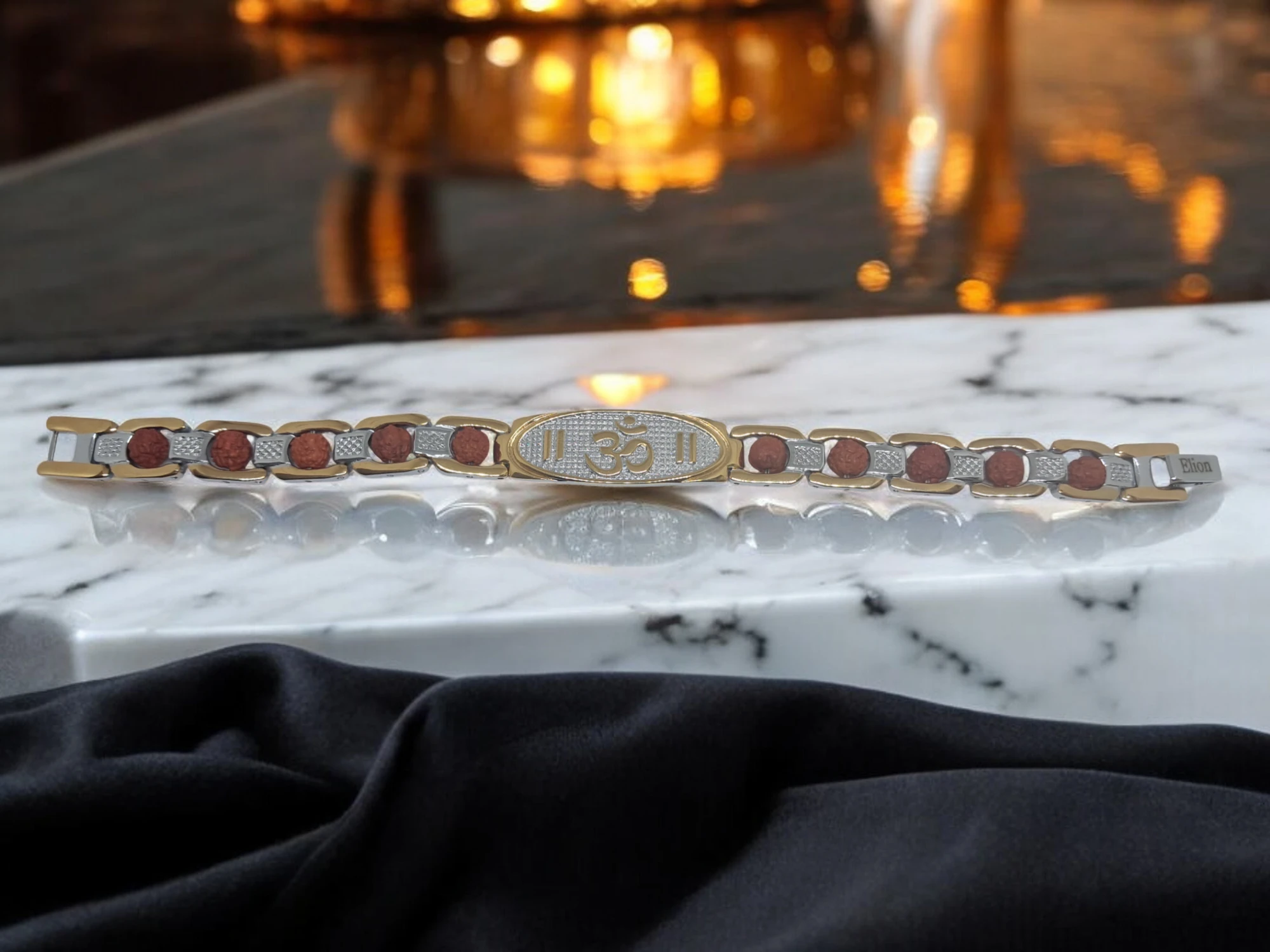 Gold Plated DuoTone Om Rudraksha Bracelet
