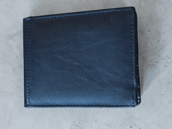 Black vegan leather bifold wallet for men with slim minimalist design