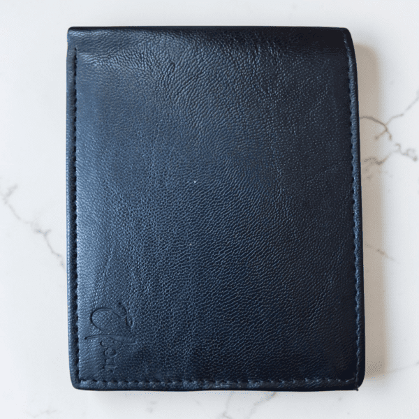 Black vegan leather bifold wallet for men with slim minimalist design