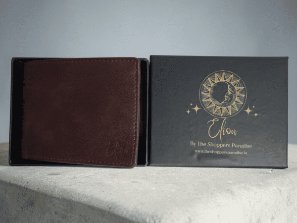 Brown vegan leather bifold wallet for men with slim minimalist design