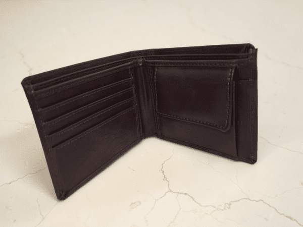 Brown vegan leather bifold wallet for men with slim minimalist design