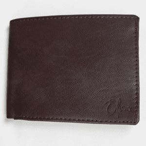 Brown vegan leather bifold wallet for men with slim minimalist design