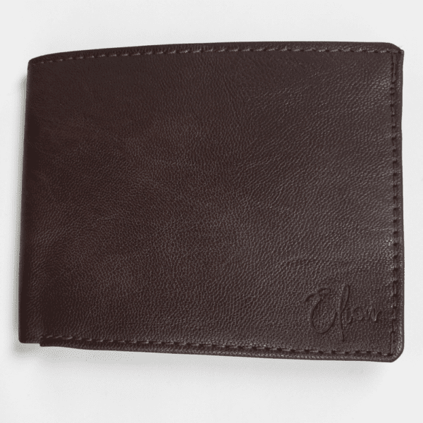 Brown vegan leather bifold wallet for men with slim minimalist design