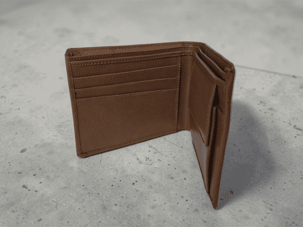 Brown vegan leather wallet for men with slim design and card holder