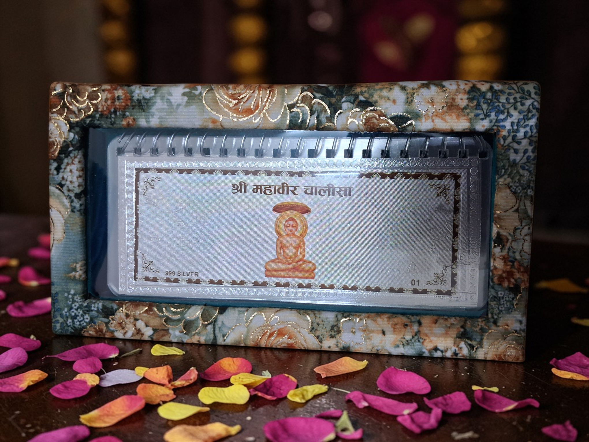 999 Silver Mahavir Chalisa & Aarti Book | Silver Jain Religious Gift | Premium Velvet Box | Devotional Gift for Home & Temple