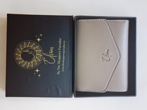Elion beige envelope wallet for women on white background studio product shot