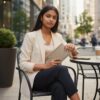 Elion beige envelope wallet for women in vegan leather with embossed logo