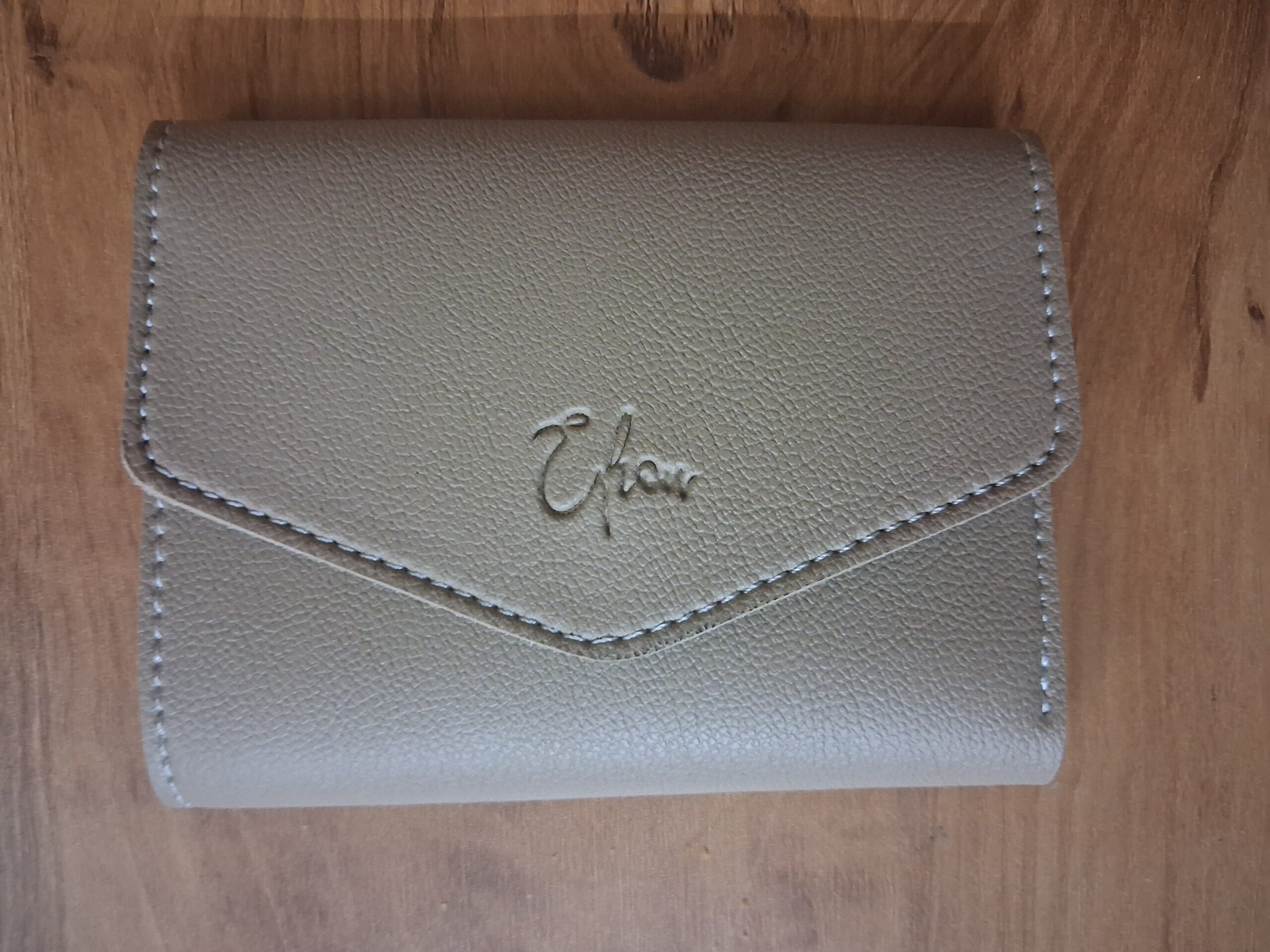 Elion Women’s Beige Envelope Wallet — Vegan Leather Compact Clutch Purse with Card Slots