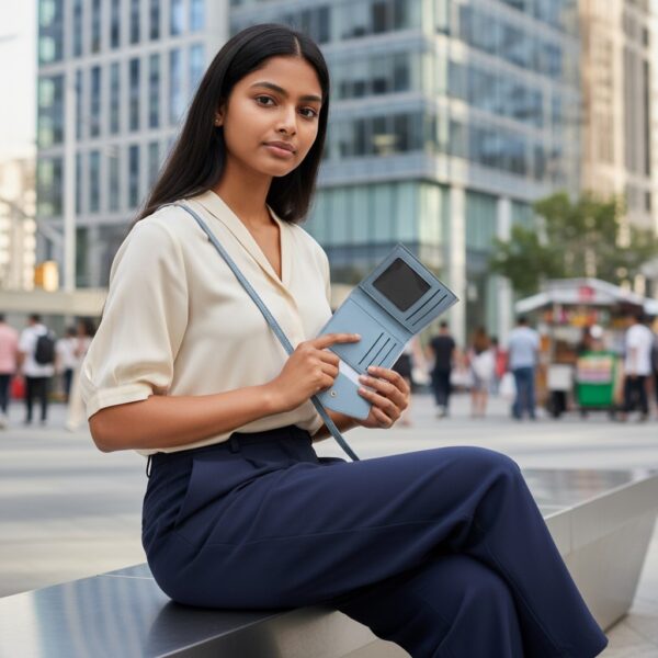 Elegant pastel blue clutch wallet for women with textured finish