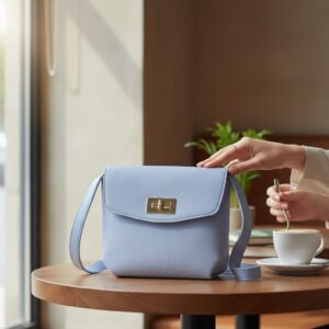 Elegant purple women’s crossbody handbag with gold twist lock