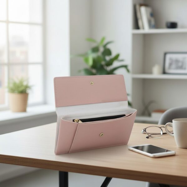 Women card organizer clutch wallet with multiple compartments and zipper pocket