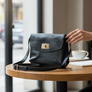 Stylish women crossbody handbag with crocodile pattern design