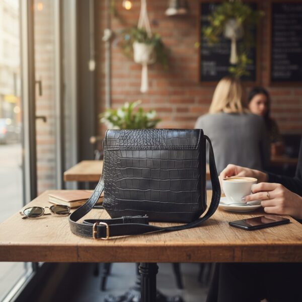 Modern women handbag with adjustable strap and metal clasp